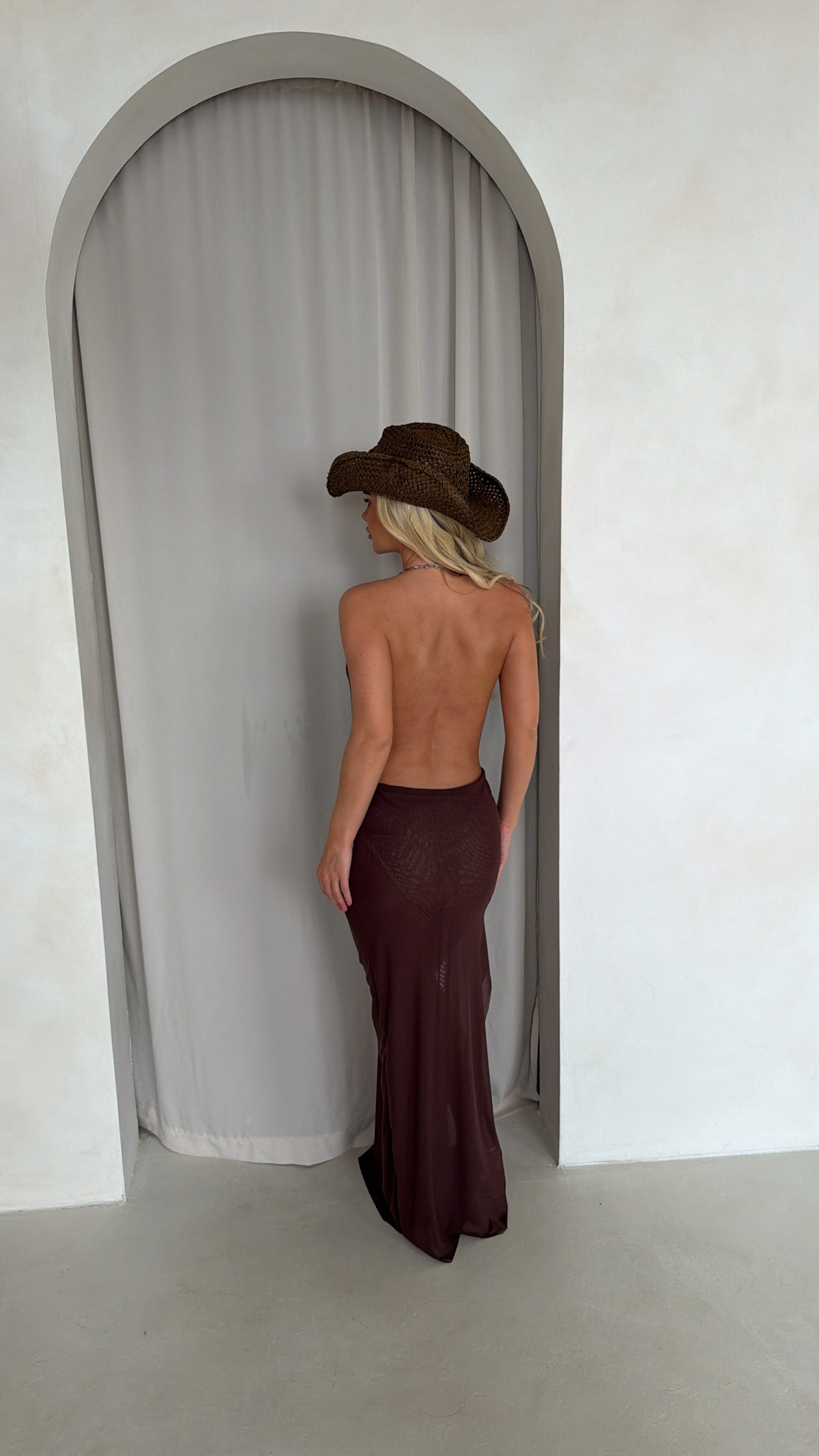 Brown Mesh Maxi Dress