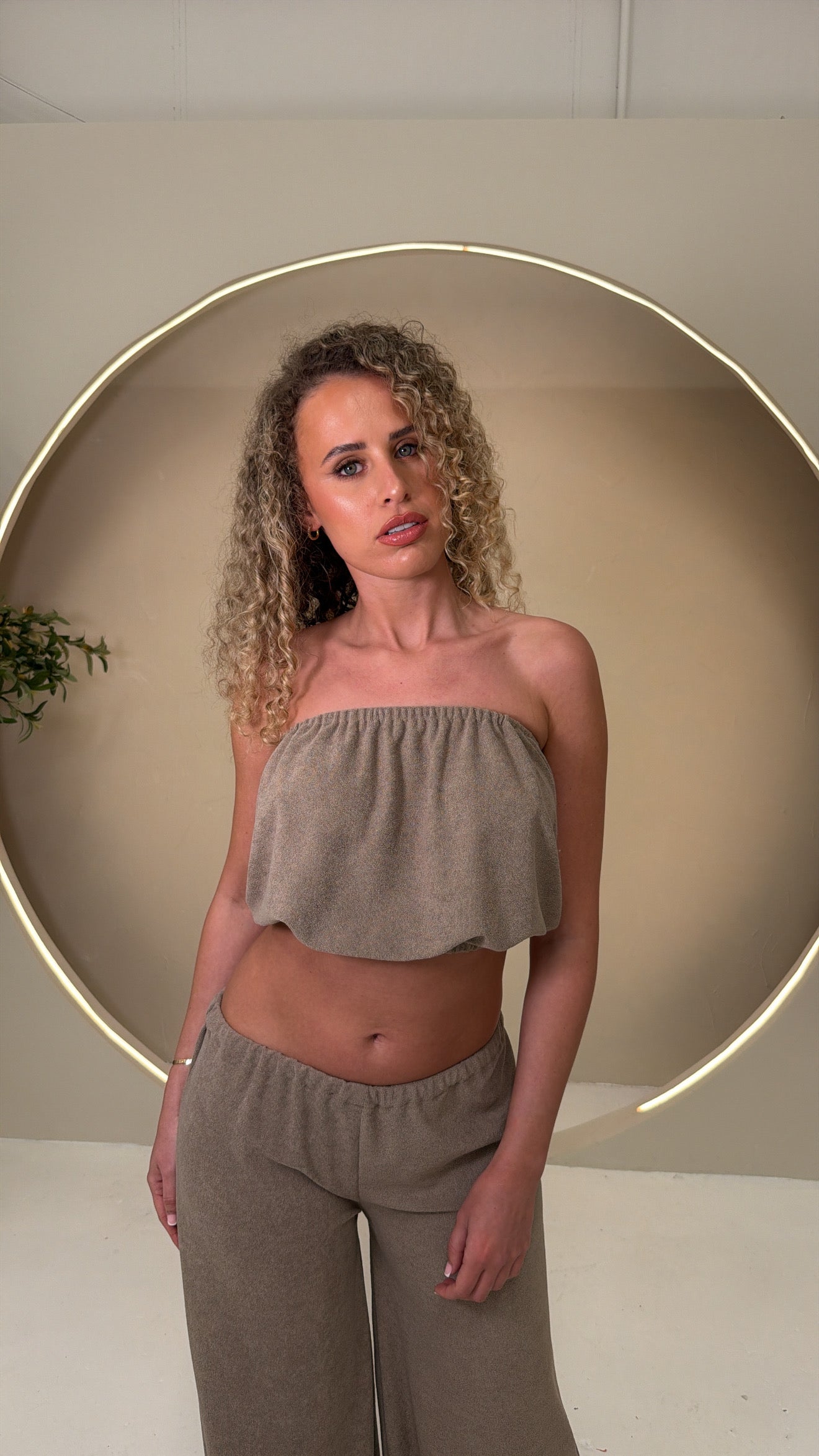 Mocha Towelling Bandeau Top