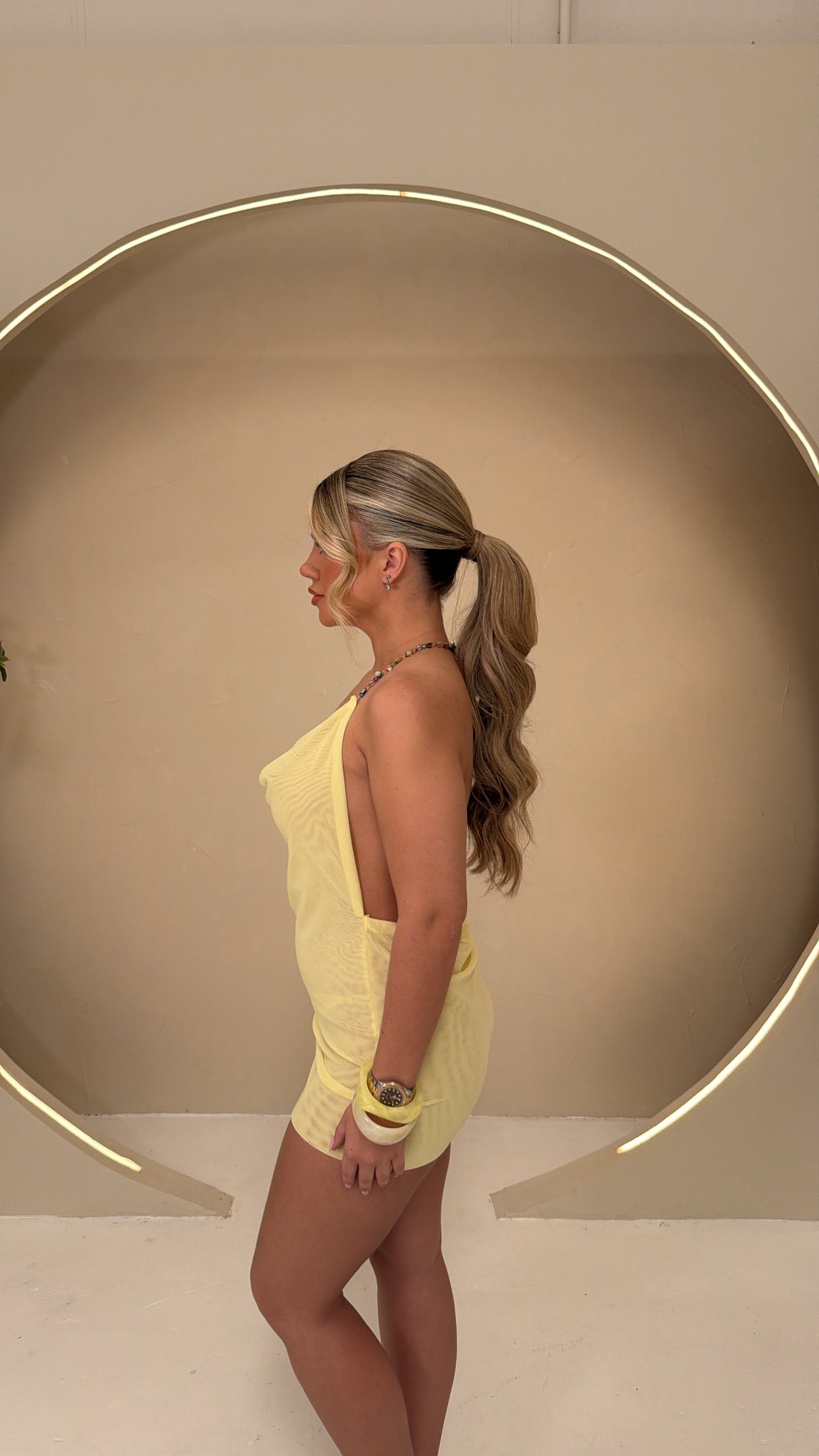 Lemon Mesh Mini Dress