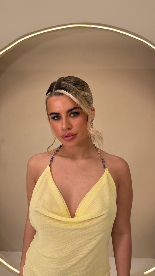 Lemon Mesh Mini Dress