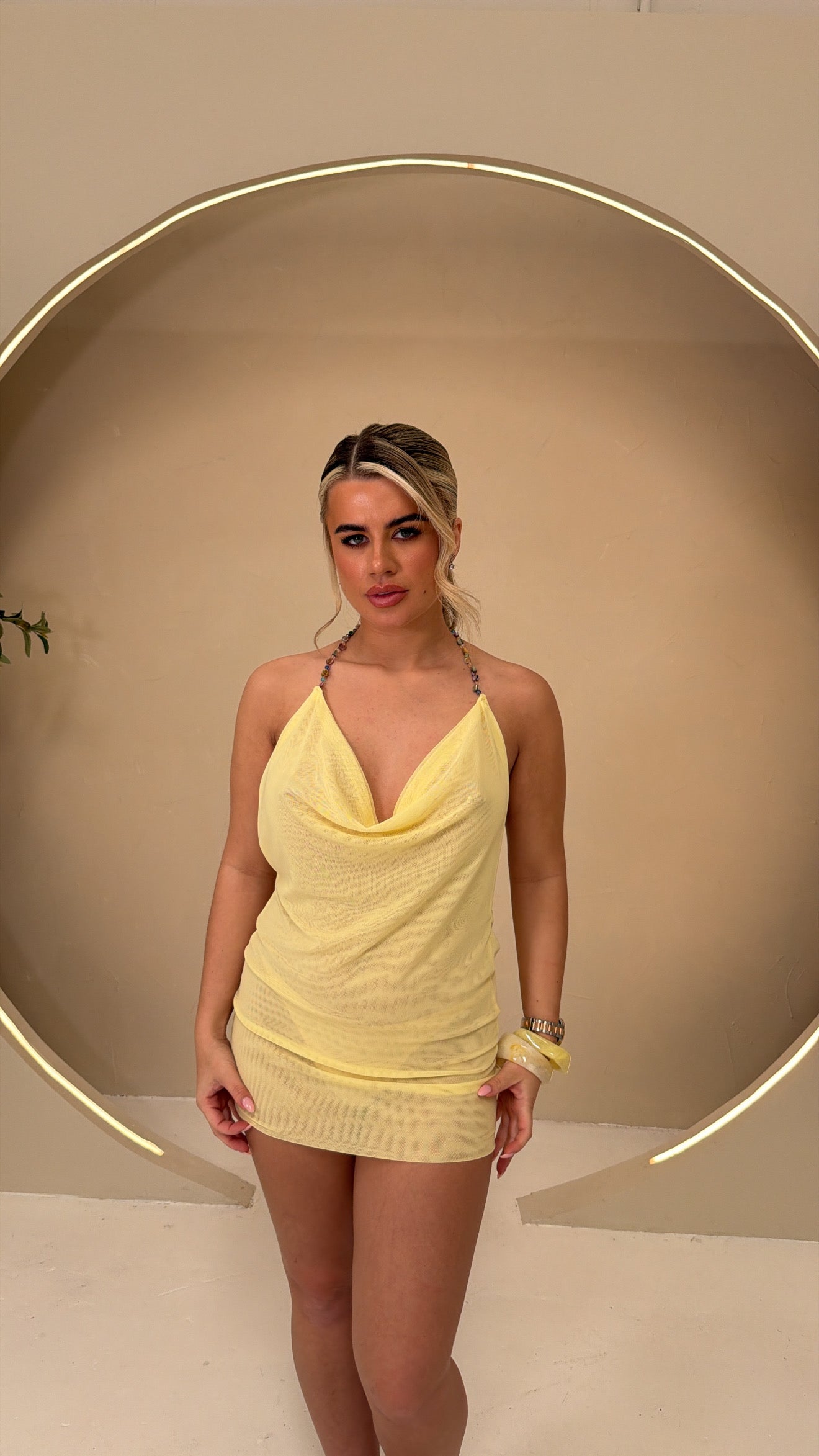 Lemon Mesh Mini Dress